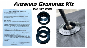Photo showing antenna grommet installed, separate, and instructions